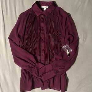 Ryegrass Mockneck Purple Pleated Chiffon Blouse